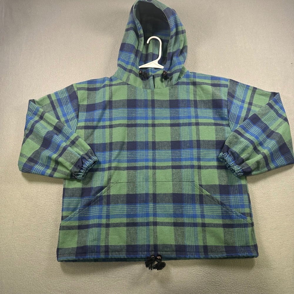 Johnson Woolen Mills Green Mountain Flannel Hoodie Plaid Pullover Medium USA